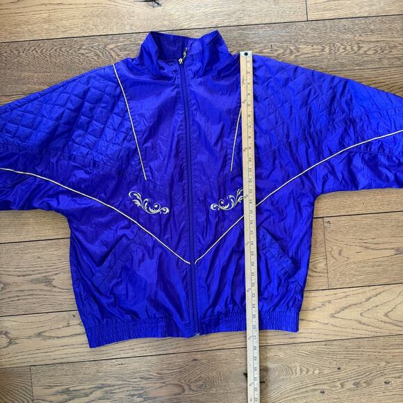 Vintage 80s 90s Windbreaker Jacket XL Embroidered Purple Gold - Picture 8 of 9